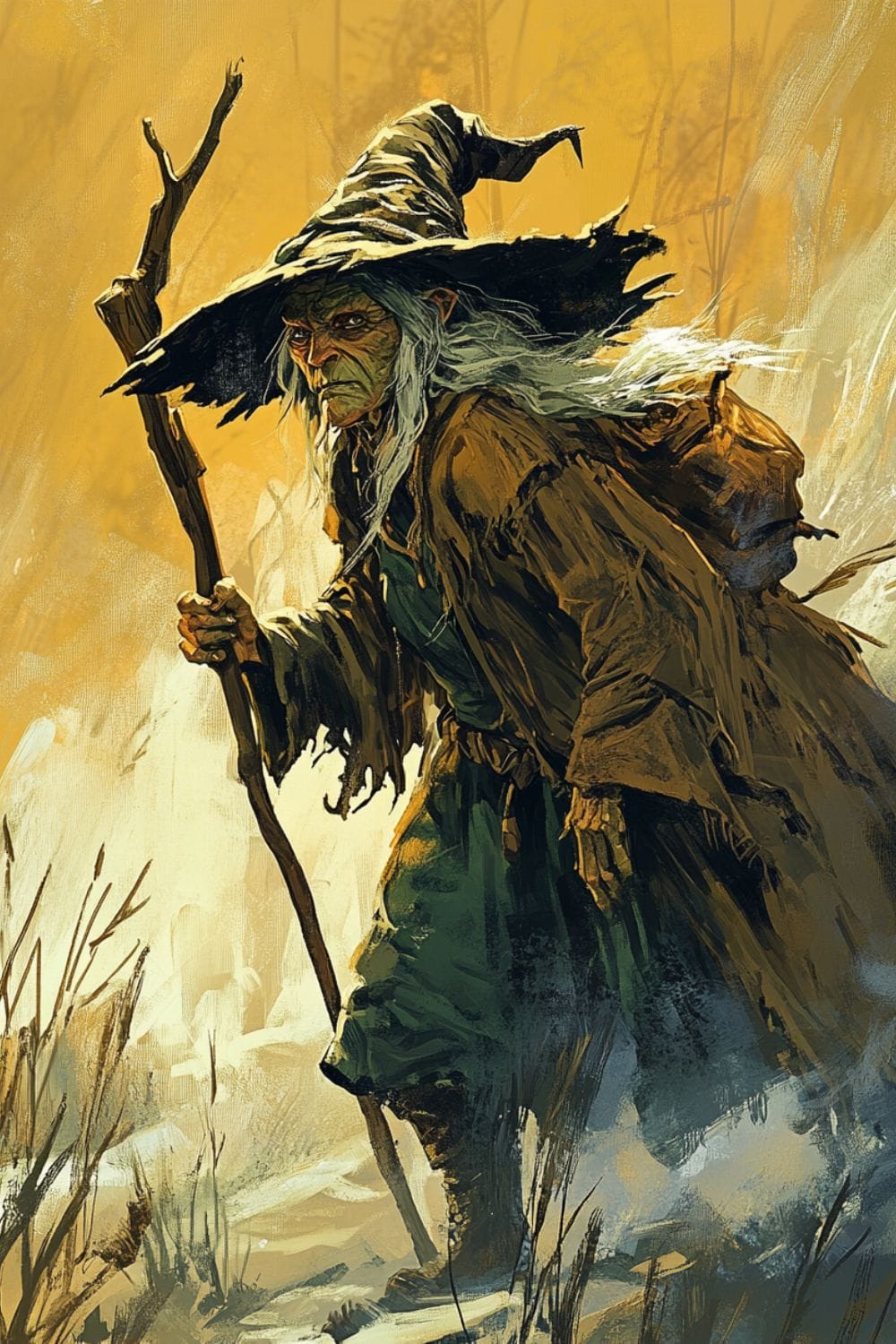 A swamp witch drawn in a comic style