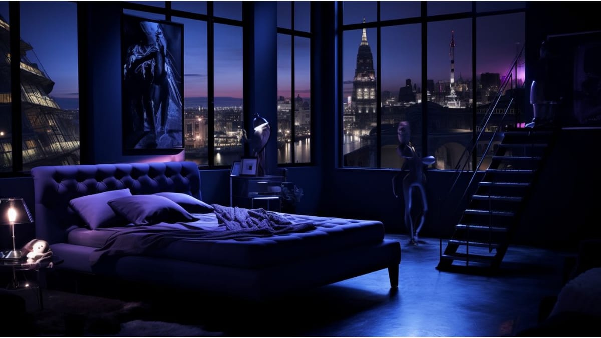 Modern and Futuristic Blue Themed Living Room in an Apartment - Free Download