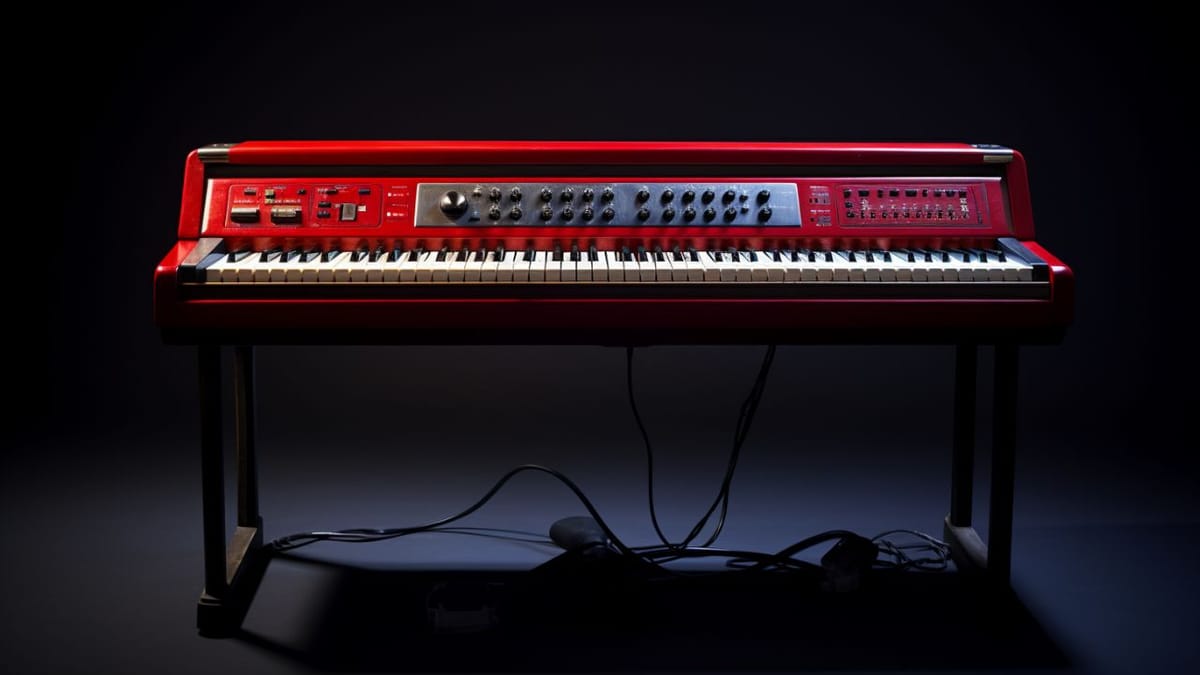Red Electric Piano with a Dark Background - Free Download