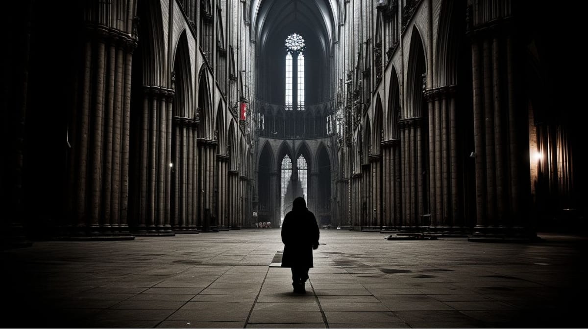 Silhouette of a person walking through a Cathedral - Free Download