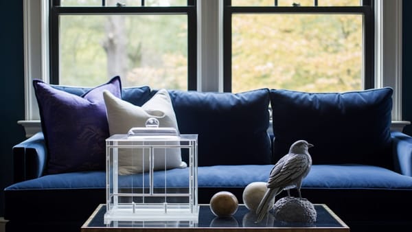 Comfy Blue Couch with Ornaments - Free Download