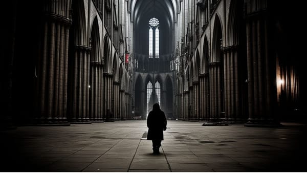 Silhouette of a person walking through a Cathedral - Free Download
