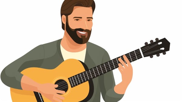 Simple illustration of man with a beard playing the guitar - Free Download